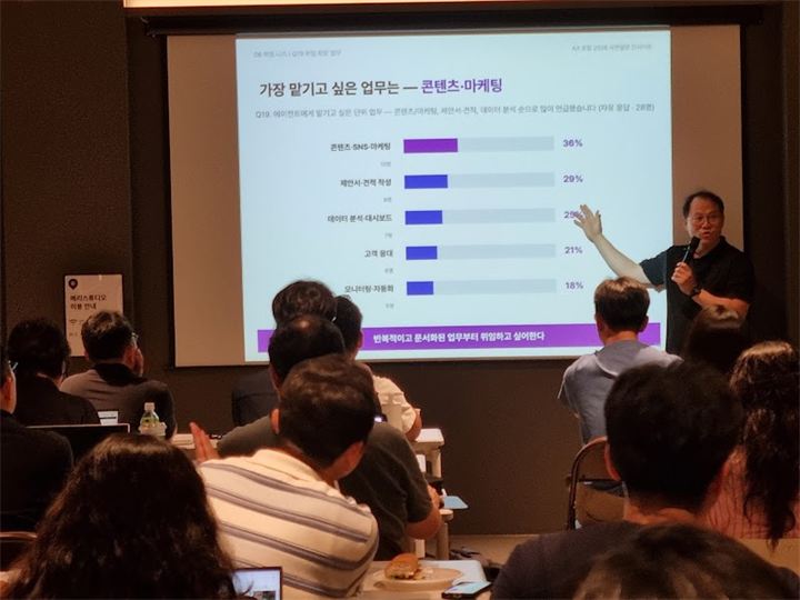 자료를 설명하는 강연 현장